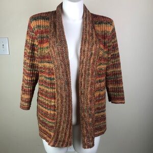 Alfred Dunner Open Front Sweater Earth Tones Stripe